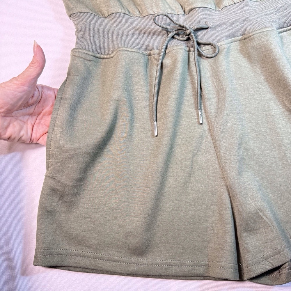 Sleeveless Olive Green Drawstring Romper - Picture 5 of 9